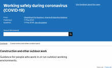 Working safely during coronavirus (COVID-19): Construction and other outdoor work